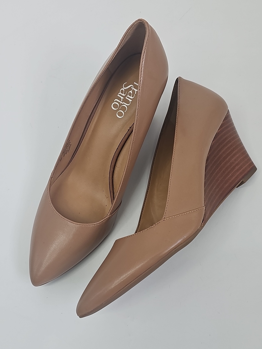 Franco Sarto Frankie Tan Leather Pointed Toe Wedge Pump Sz:10 Office Corporate